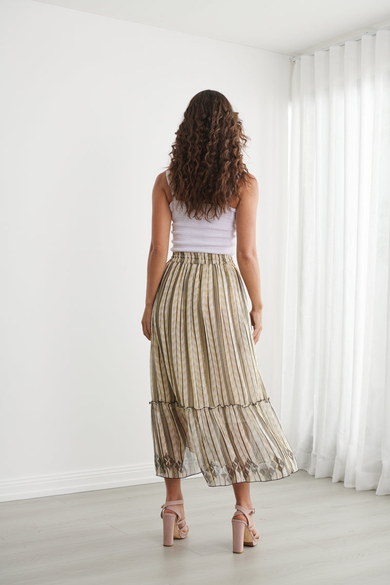 Load image into Gallery viewer, Caju Womens Moroccan Lurex Skirt with Flutter Hem
