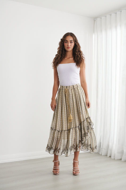 Caju Womens Moroccan Lurex Skirt with Flutter Hem