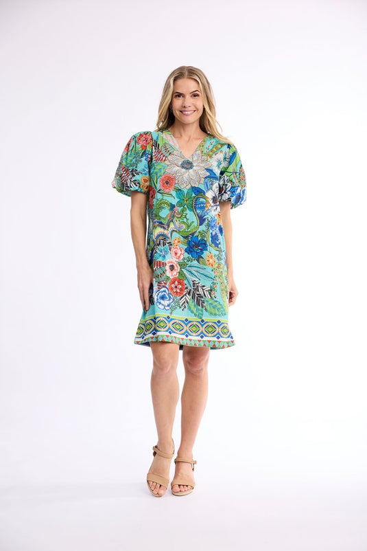 Orientique Womens Camarge Dress Puff Sleeve