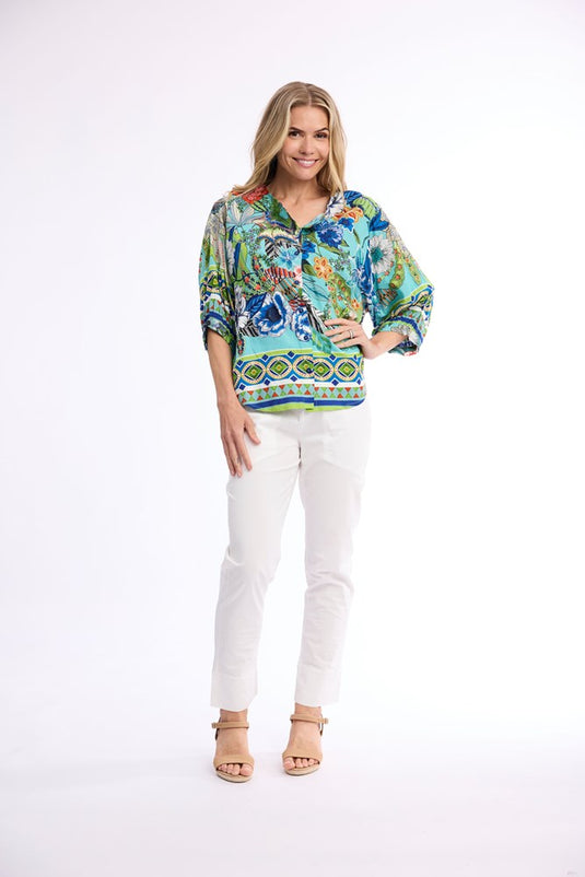 Orientique Womens Camarge Top Round Neck Button Through