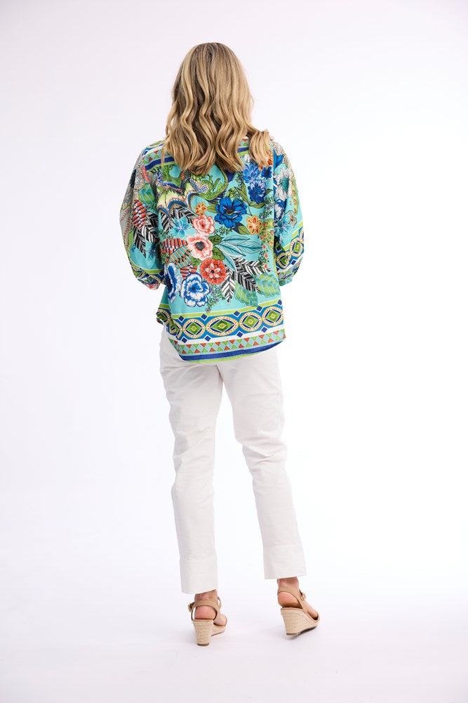 Load image into Gallery viewer, Orientique Womens Camarge Top Round Neck Button Through
