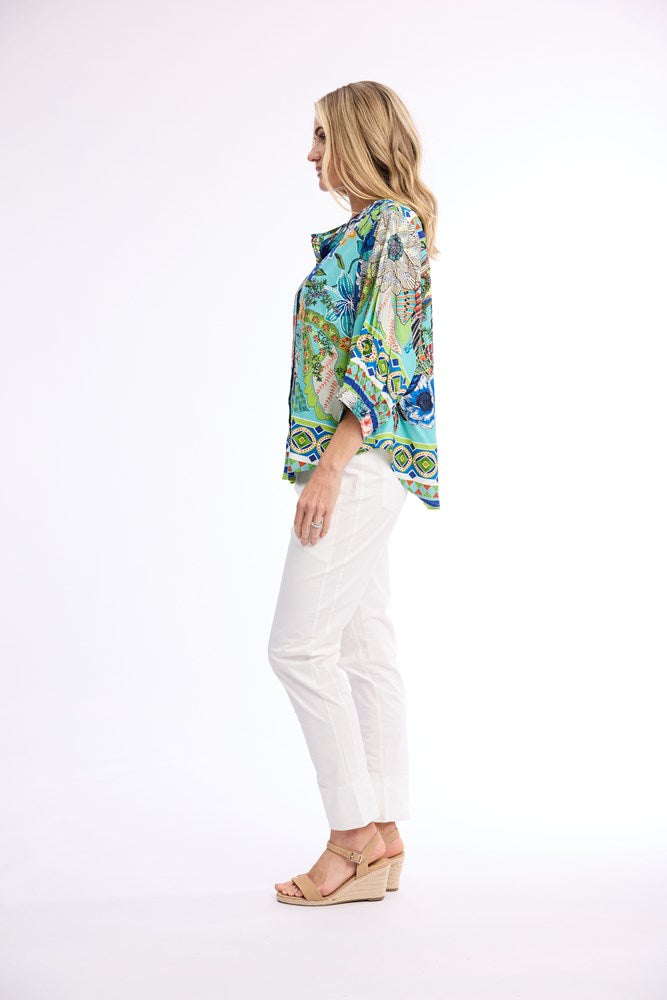 Load image into Gallery viewer, Orientique Womens Camarge Top Round Neck Button Through
