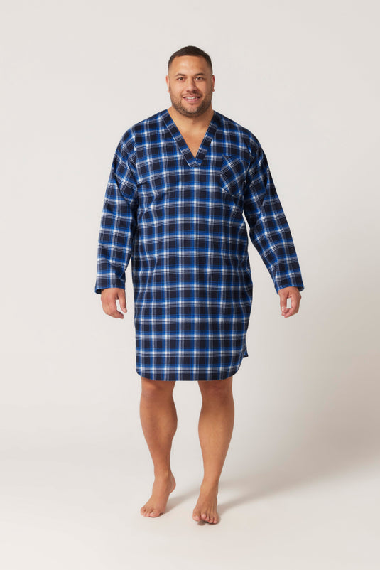 Contare Mens Flannelette Long Sleeve Nightshirt