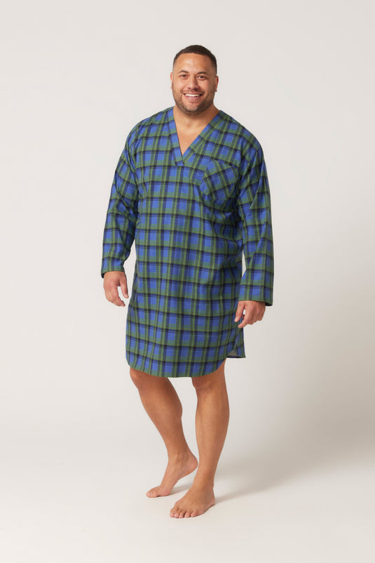 Contare Mens Flannelette Long Sleeve Nightshirt