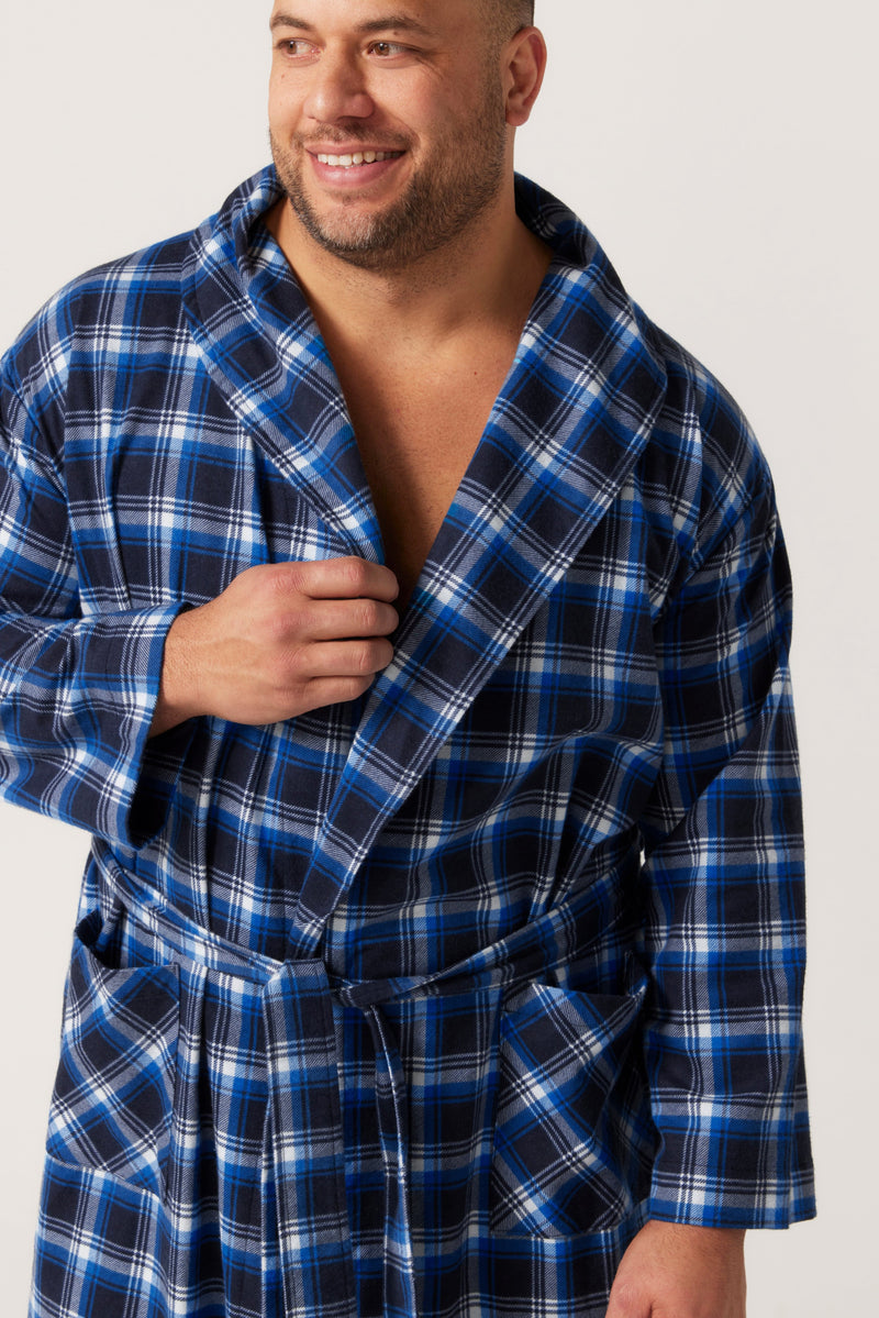 Load image into Gallery viewer, Contare Mens Flannelette Long Sleeve Robe
