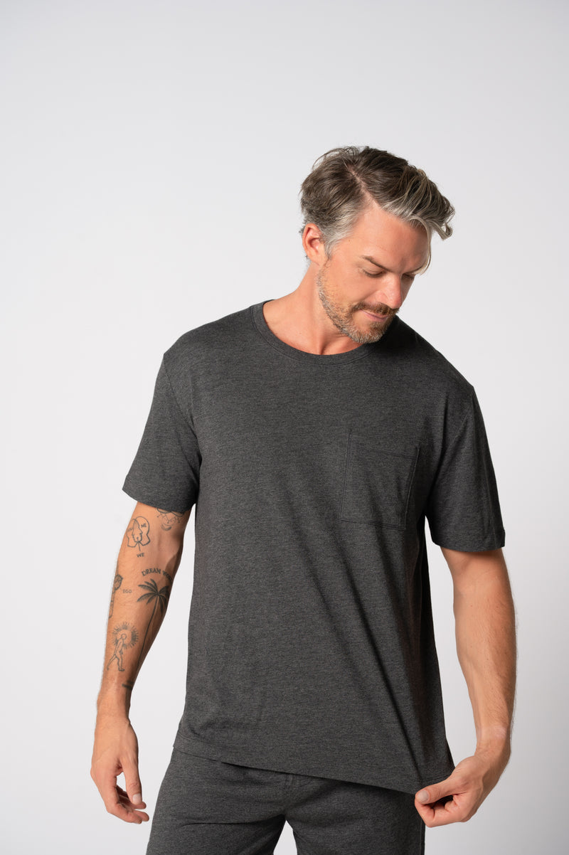 Load image into Gallery viewer, Contare Mens Charcoal CloudSoft Jersey Lounge Short Sleeve Tee
