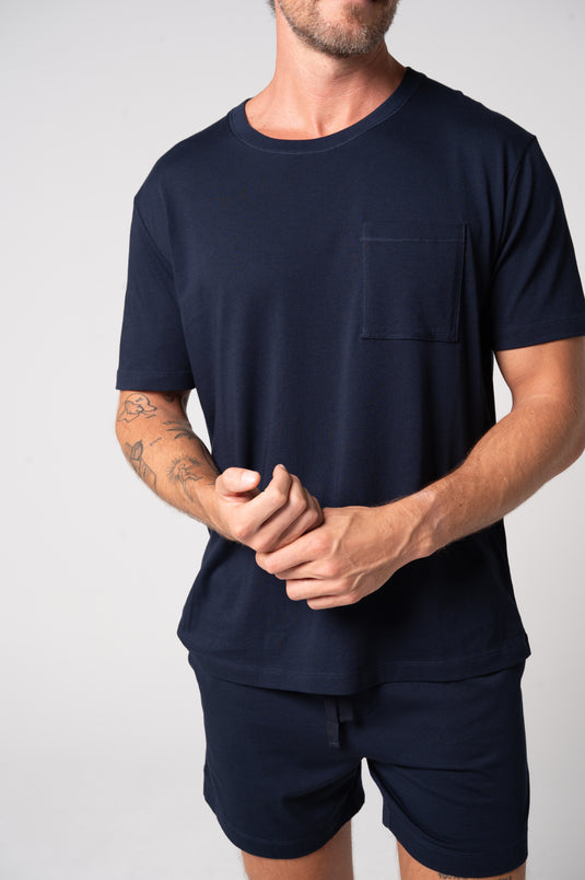 Contare Mens French Navy CloudSoft Jersey Lounge Short Sleeve Tee