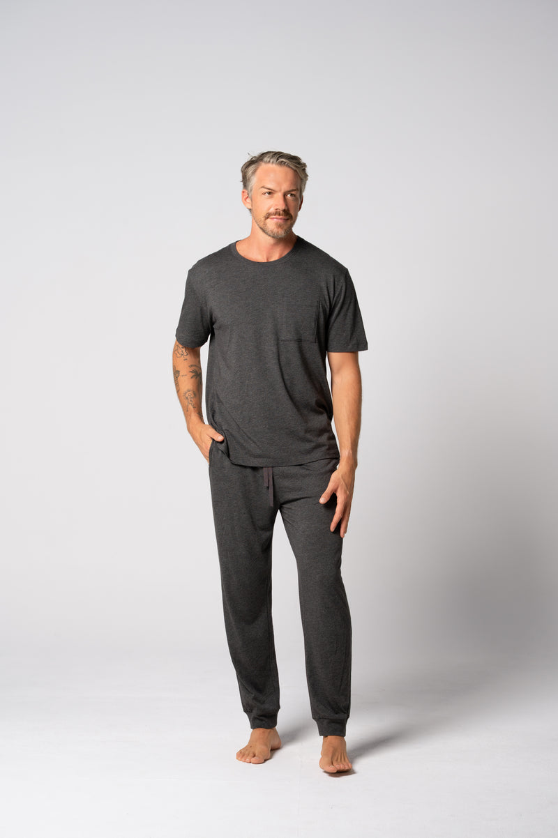 Load image into Gallery viewer, Contare Mens Charcoal CloudSoft Jersey Lounge Short Sleeve Tee
