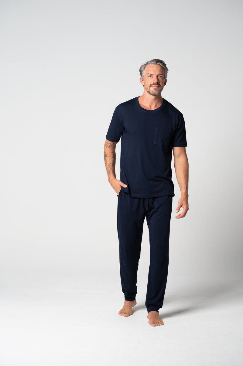 Load image into Gallery viewer, Contare Mens French Navy CloudSoft Jersey Lounge Short Sleeve Tee
