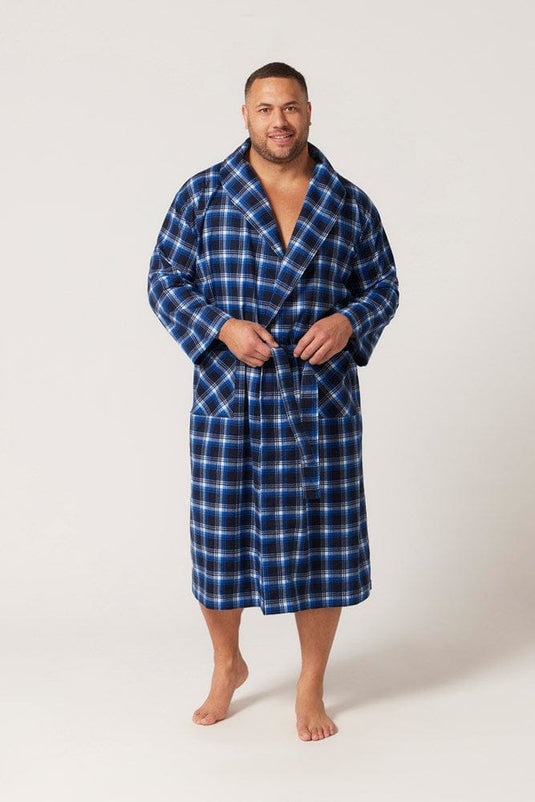 Contare Mens Flannel Robe – Irish Country Tartan Blue