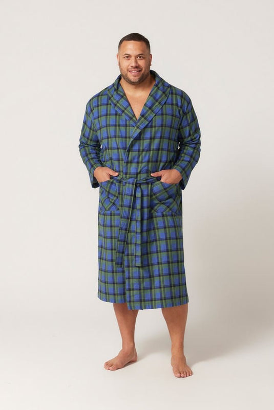 Contare Mens Flannel Robe – Irish Country Tartan Green