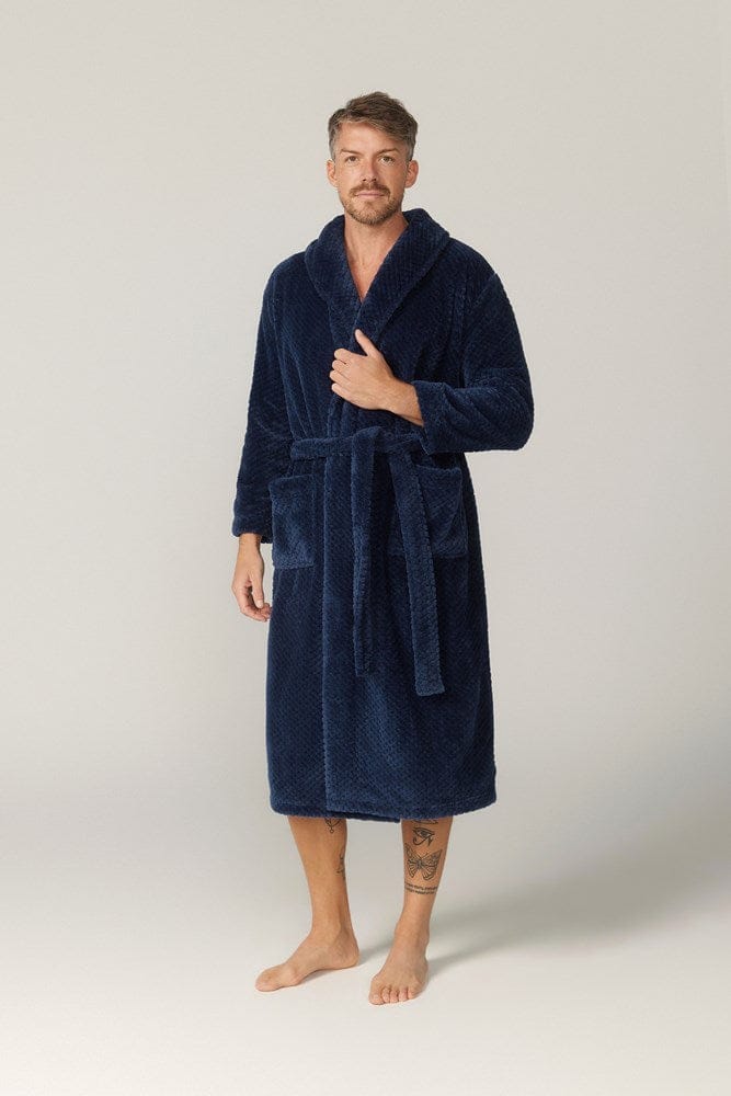 Load image into Gallery viewer, Contare Mens Jacquard Fleece Gown – Indigo
