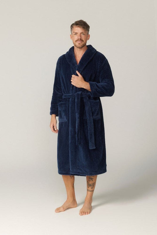 Contare Mens Jacquard Fleece Gown – Indigo