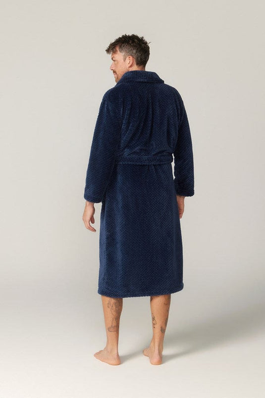 Contare Mens Jacquard Fleece Gown – Indigo