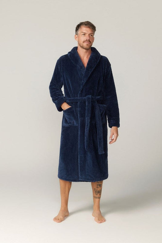Contare Mens Jacquard Fleece Gown – Indigo
