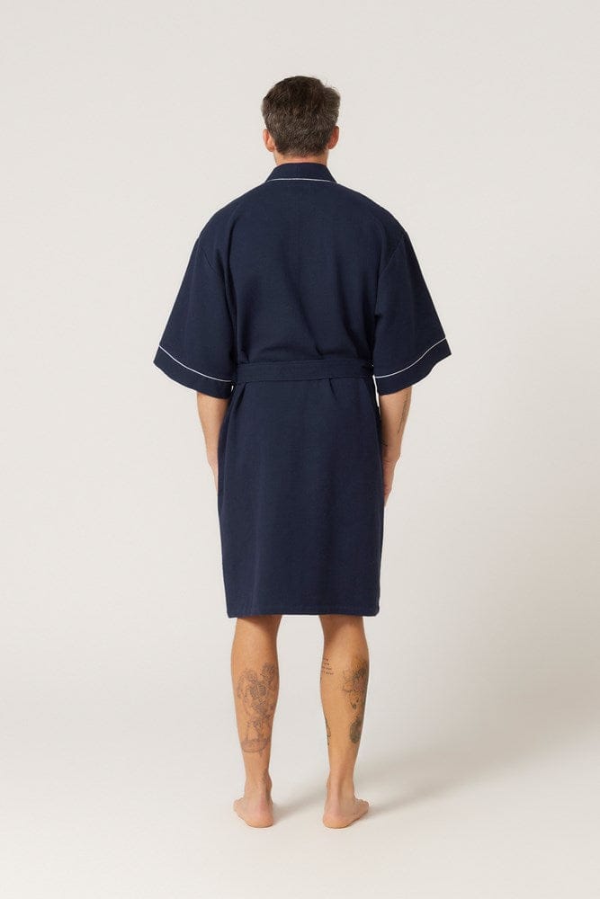 Load image into Gallery viewer, Contare Mens Cotton Waffle Bathrobe – French Navy
