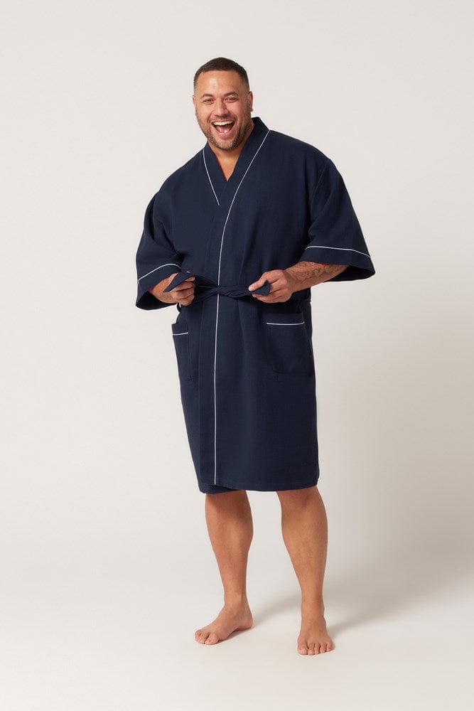 Load image into Gallery viewer, Contare Mens Cotton Waffle Bathrobe – French Navy

