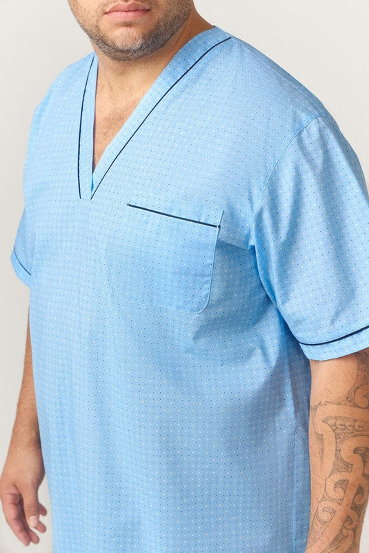 Contare Country Mens Short Sleeve Nightshirt Symmetry Print - Light Blue