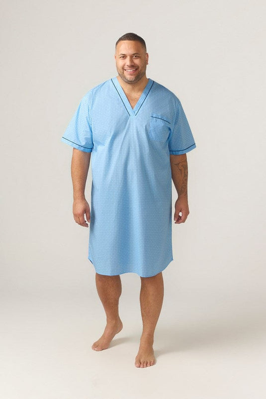 Contare Country Mens Short Sleeve Nightshirt Symmetry Print - Light Blue