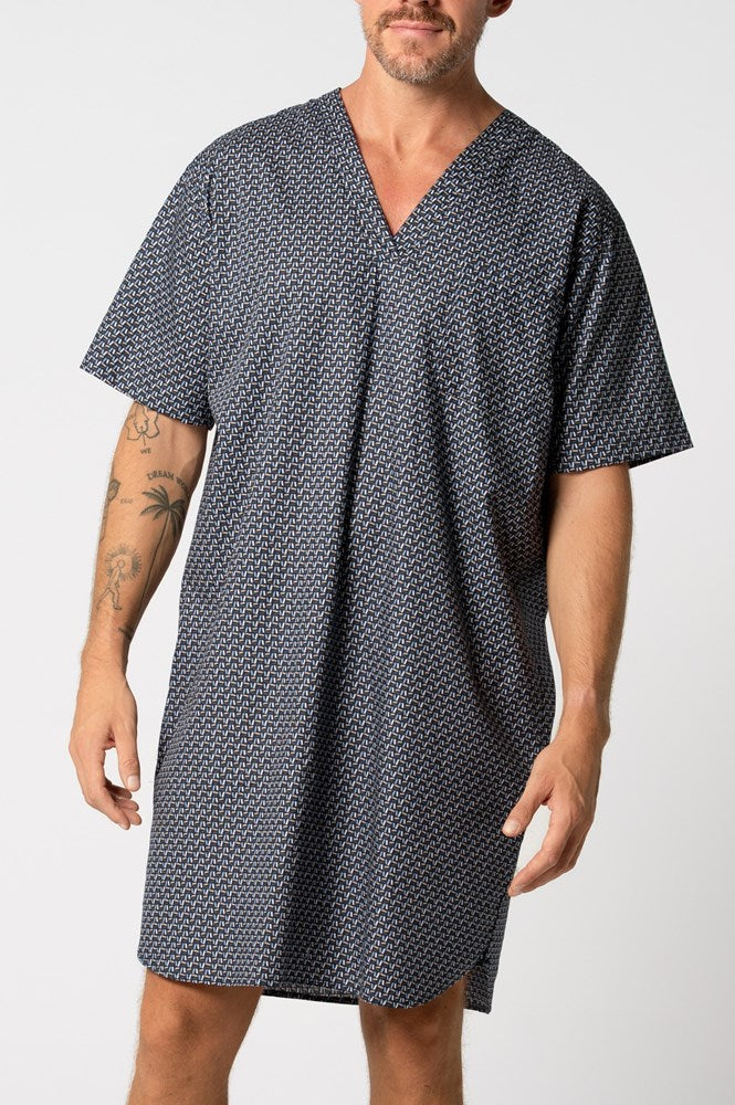 Load image into Gallery viewer, Contare Men's Contemporary Cotton Short Sleeve Nightshirt - Nightfall
