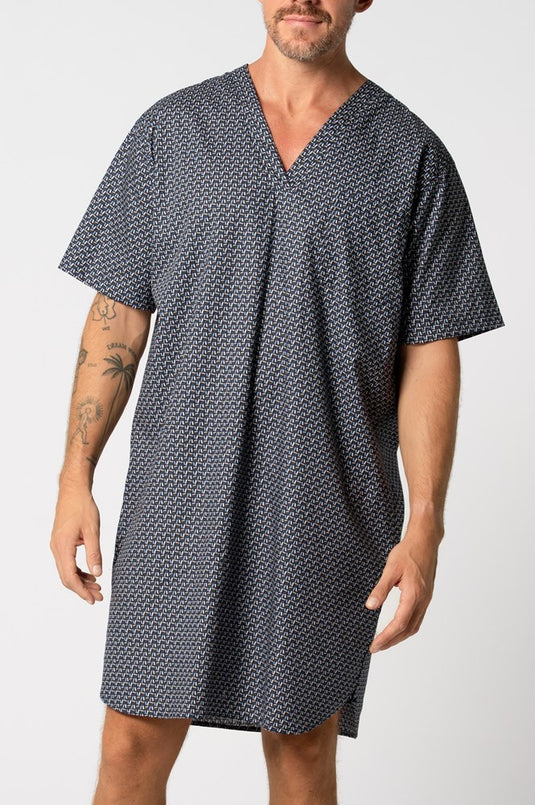 Contare Men's Contemporary Cotton Short Sleeve Nightshirt - Nightfall