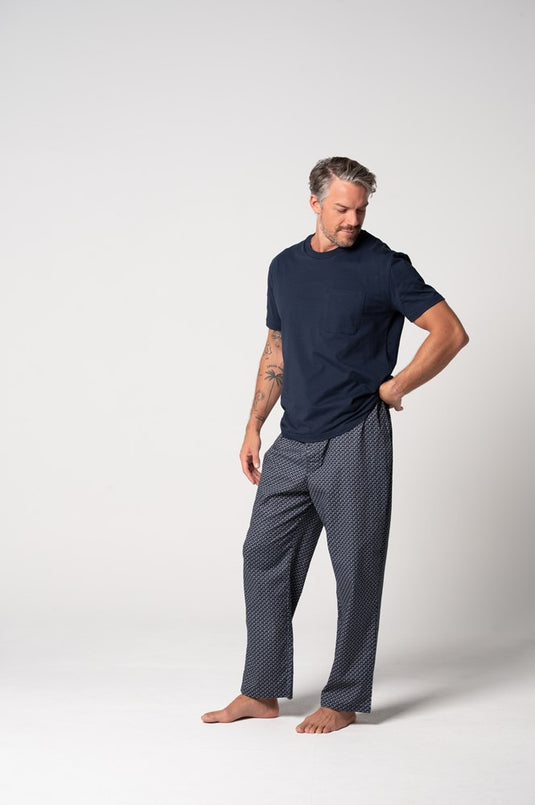 Contare Men's Contemporary Cotton Tee and Pant Set - Nightfall/Navy