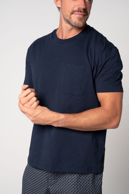 Contare Men's Contemporary Cotton Tee and Boxer Set - Nightfall/Navy