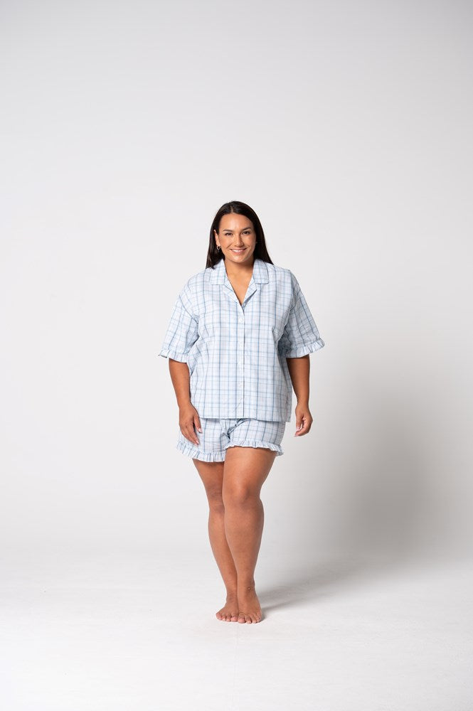 Load image into Gallery viewer, Contare Womens Cotton Ruffle Shirt - Summerfield Check
