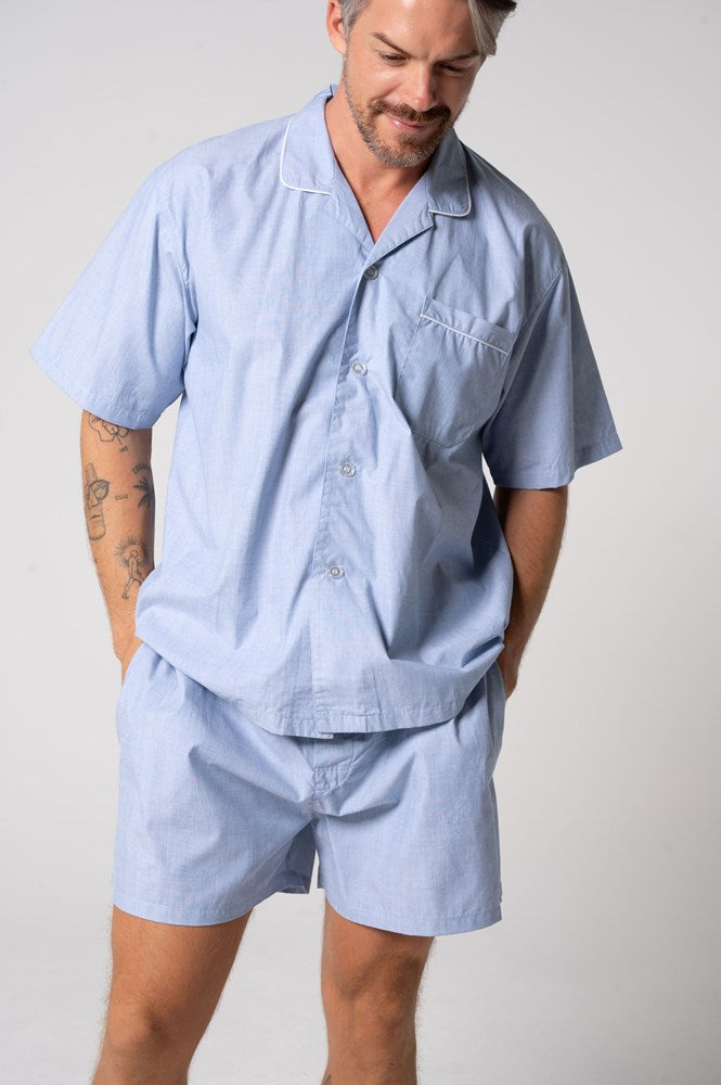 Load image into Gallery viewer, Contare Men's Refined Cotton Short Sleeve Set - Chambray
