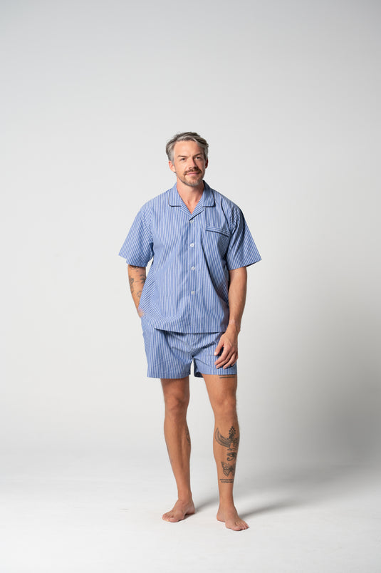 Contare Men's Refined Cotton Short Sleeve Set - Denim Stripes