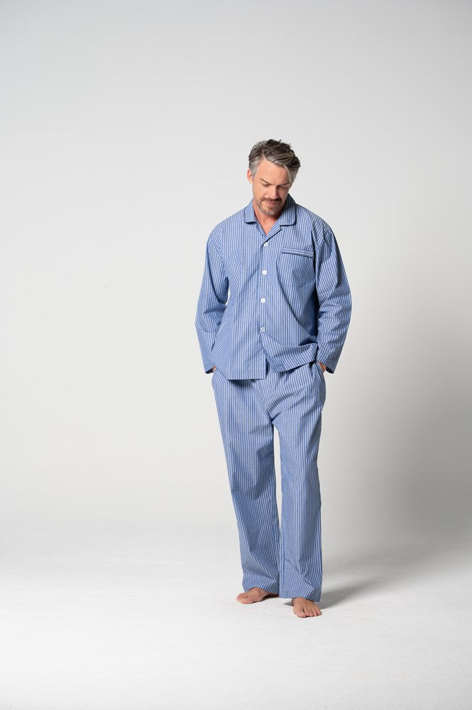 Load image into Gallery viewer, Contare Men's Refined Cotton Long Sleeve Set - Denim Stripes
