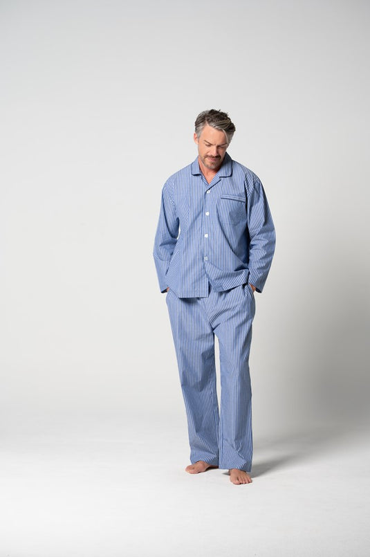 Contare Men's Refined Cotton Long Sleeve Set - Denim Stripes