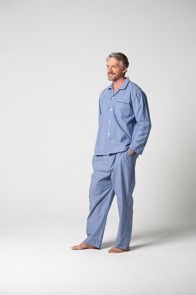 Load image into Gallery viewer, Contare Men's Refined Cotton Long Sleeve Set - Denim Stripes
