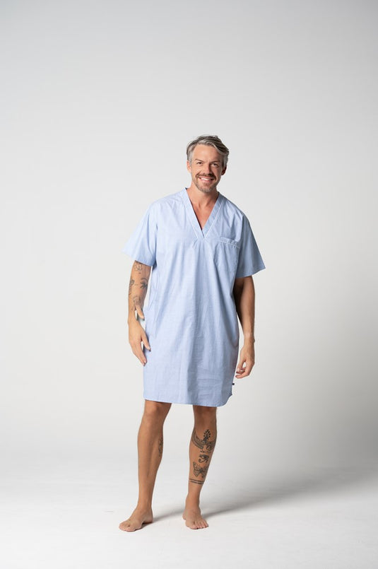 Contare Men's Refined Cotton Short Sleeve Nightshirt - Chambray
