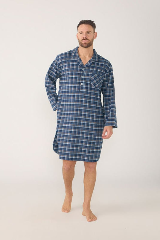 Contare Mens Winterweight Long Sleeve Knee-Length Nightshirt Ancestry Tartan - Chestnut