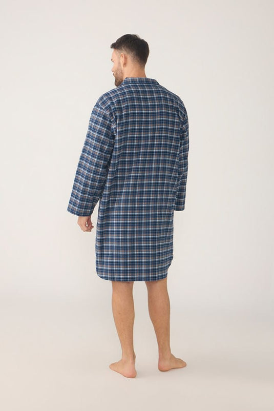 Contare Mens Winterweight Long Sleeve Knee-Length Nightshirt Ancestry Tartan - Chestnut (3XL - 5XL)