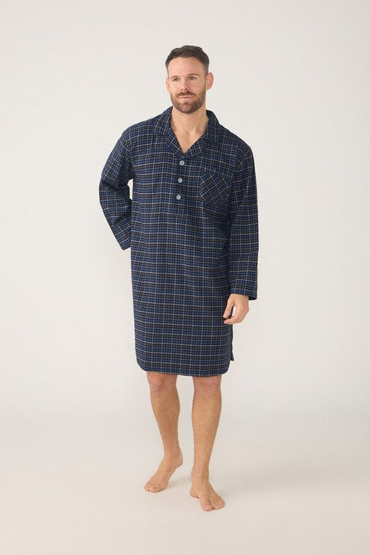 Contare Mens Winterweight Long Sleeve Knee-Length Nightshirt Ancestry Tartan - Woodsmoke