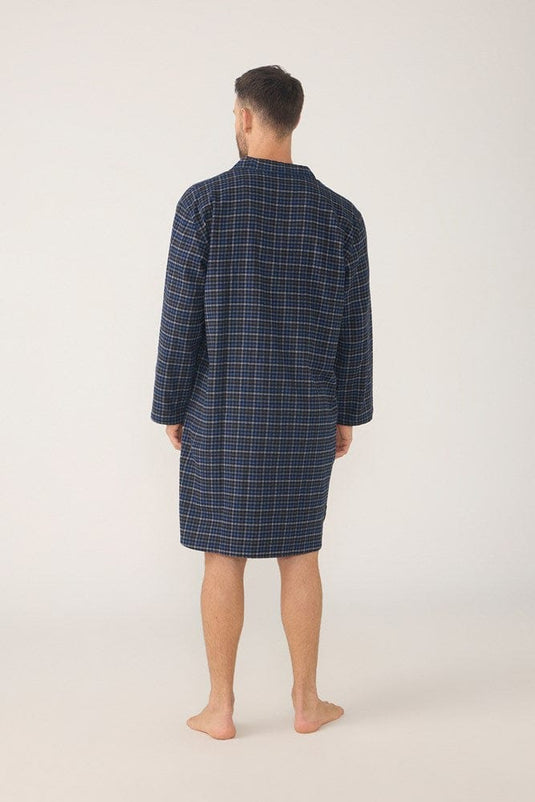 Contare Mens Winterweight Long Sleeve Knee-Length Nightshirt Ancestry Tartan - Woodsmoke