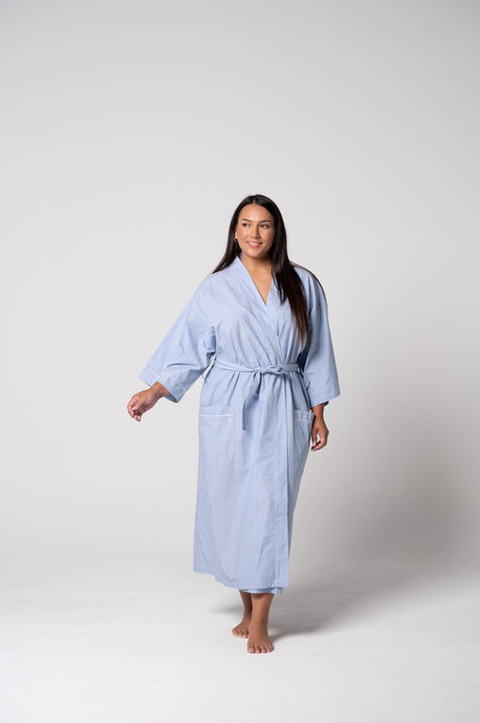 Contare Unisex Refined Poplin Longer-Length Kimono Robe - Chambray