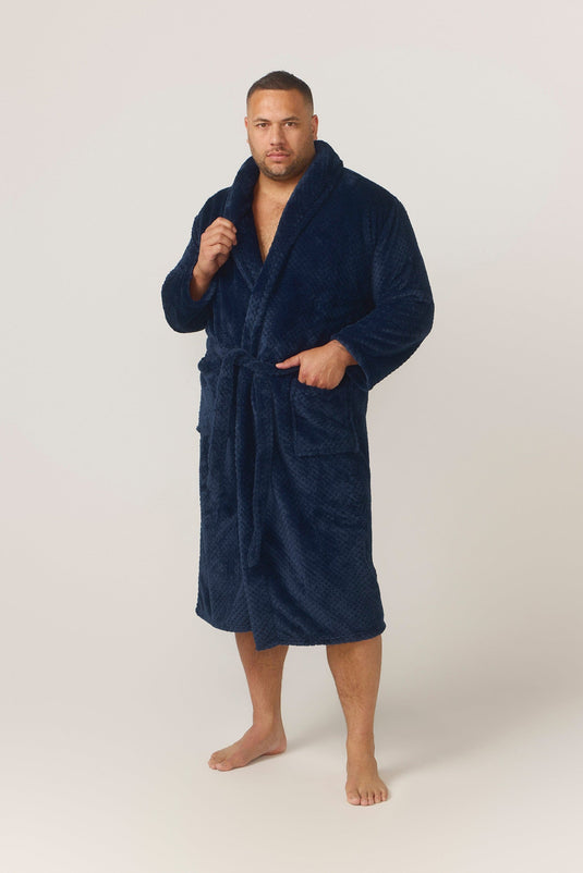 Contare Mens Jacquard Fleece Gown – Indigo