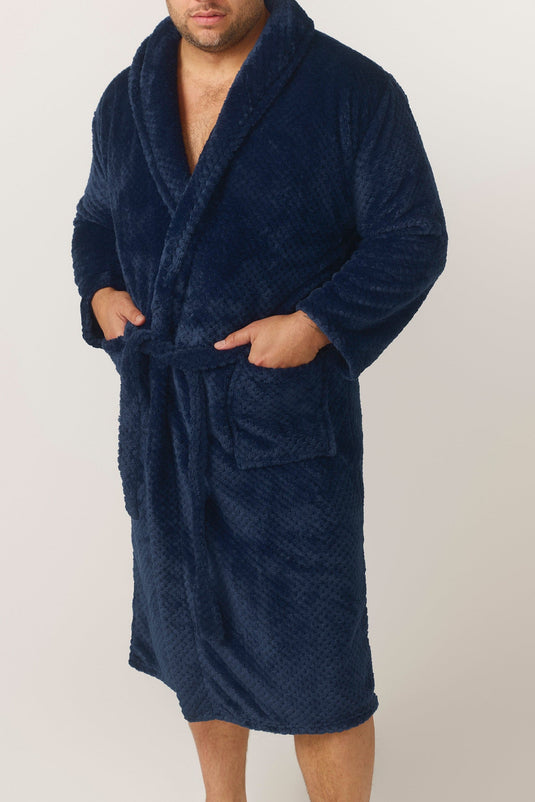 Contare Mens Jacquard Fleece Gown – Indigo