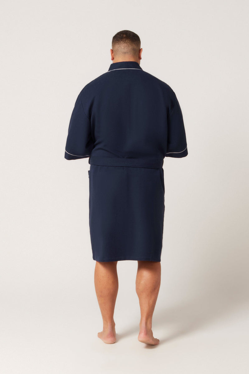 Load image into Gallery viewer, Contare Mens Cotton Waffle Bathrobe – French Navy
