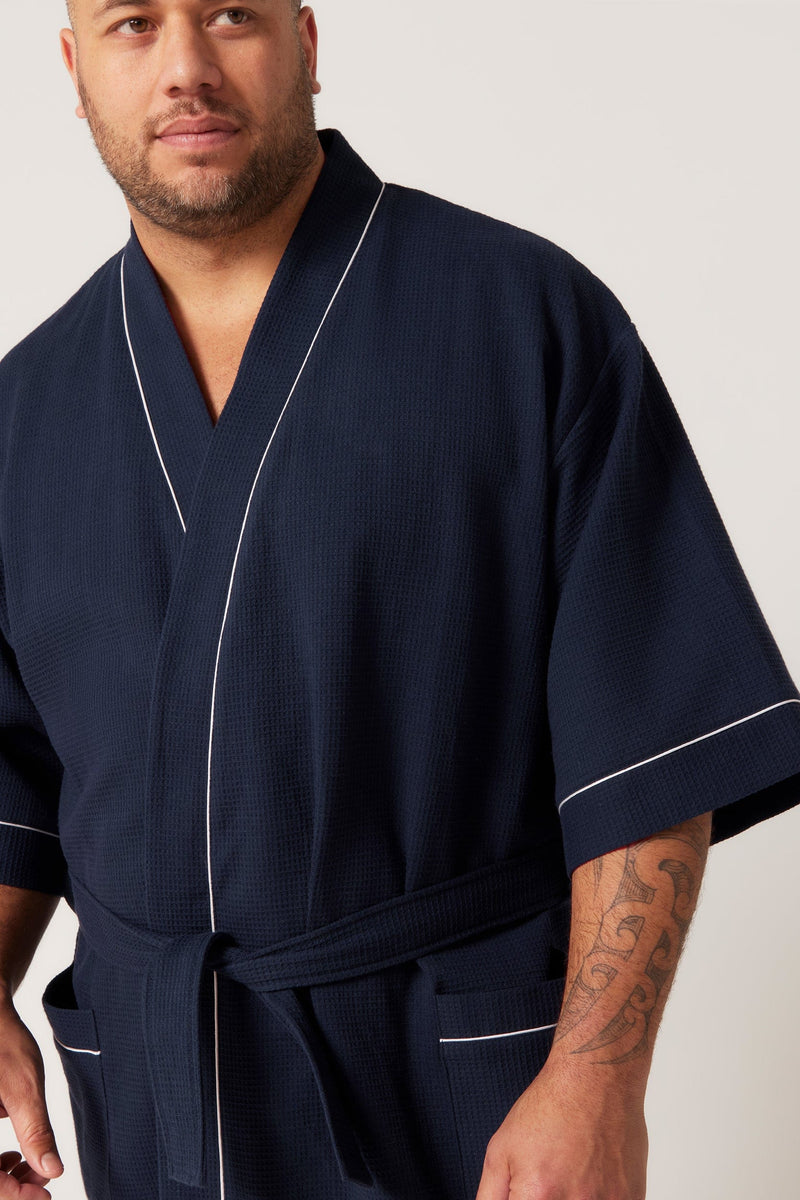 Load image into Gallery viewer, Contare Mens Cotton Waffle Bathrobe – French Navy
