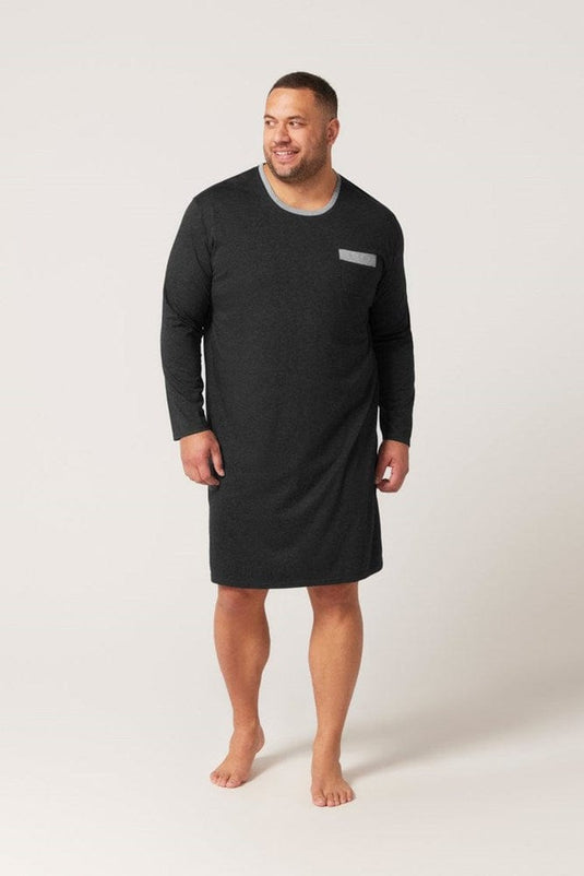 Contare Mens Bamboo Cotton Long Sleeve Nightshirt - Charcoal/Grey