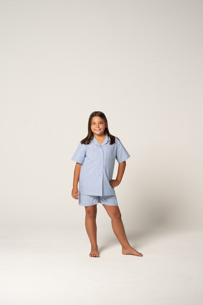 Load image into Gallery viewer, Contare Kids Refined Cotton Junior Shortie Pyjama Set - Chambray
