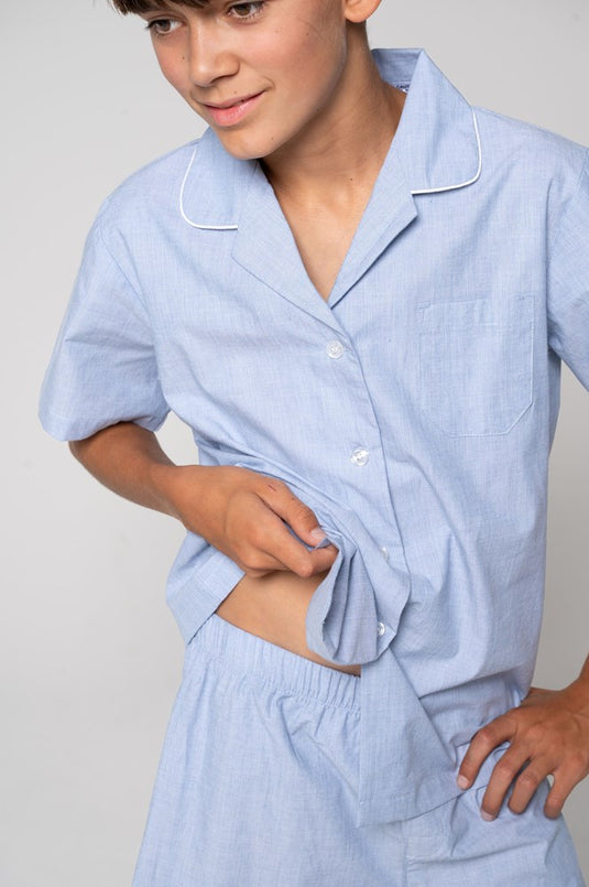 Contare Kids Refined Cotton Junior Shortie Pyjama Set - Chambray