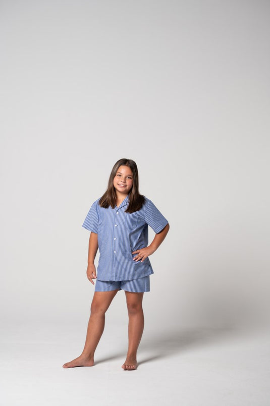 Contare Kids Refined Cotton Junior Shortie Pyjama Set - Denim Stripes