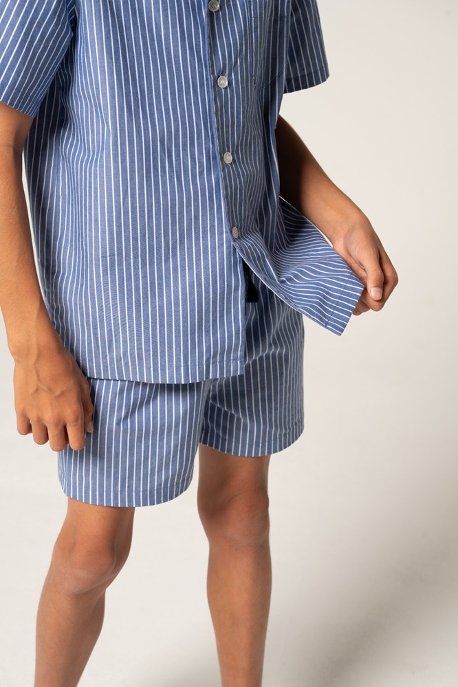 Load image into Gallery viewer, Contare Kids Refined Cotton Junior Shortie Pyjama Set - Denim Stripes
