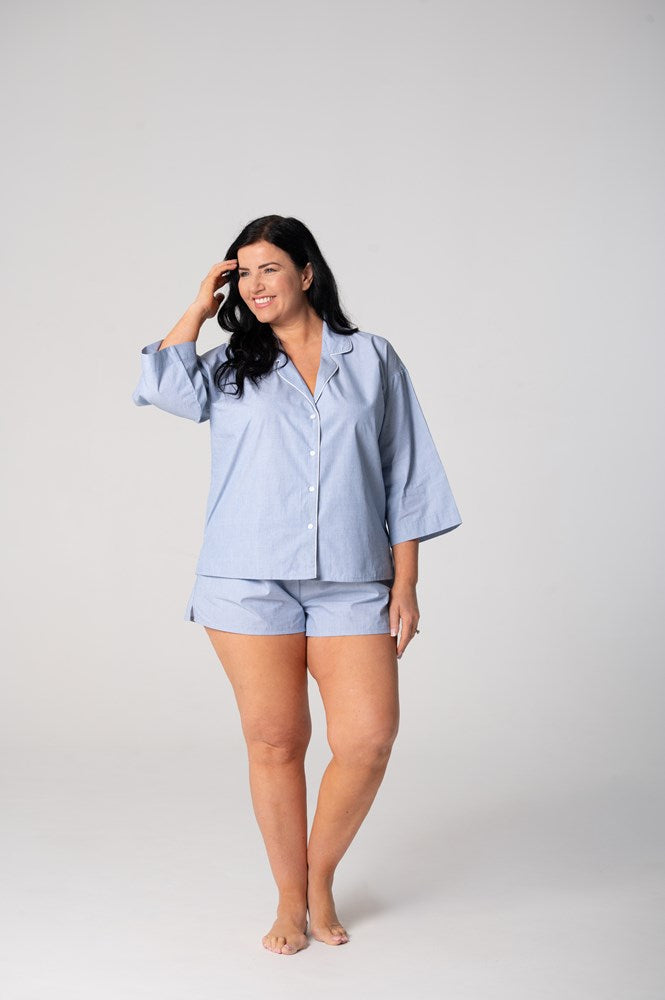 Load image into Gallery viewer, Contare Women’s Refined Cotton ¾ Sleeve Boxer Pyjama Set - Chambray
