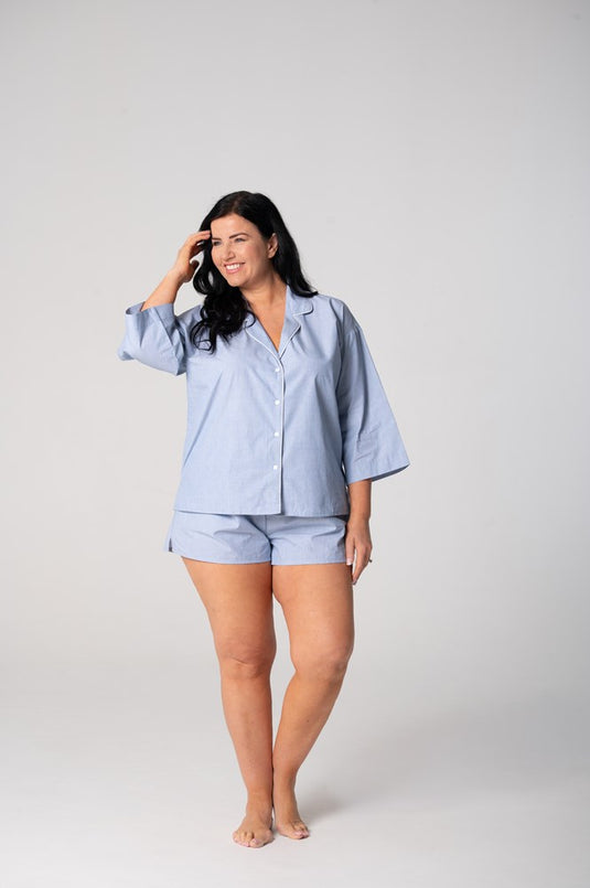 Contare Women’s Refined Cotton ¾ Sleeve Boxer Pyjama Set - Chambray